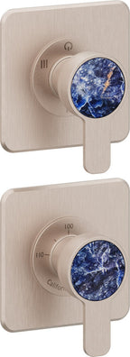 California Faucets Capitola StyleTherm Vista con Control de Tres Salidas y Paro - Placa Doble Quad - Níquel Satinado