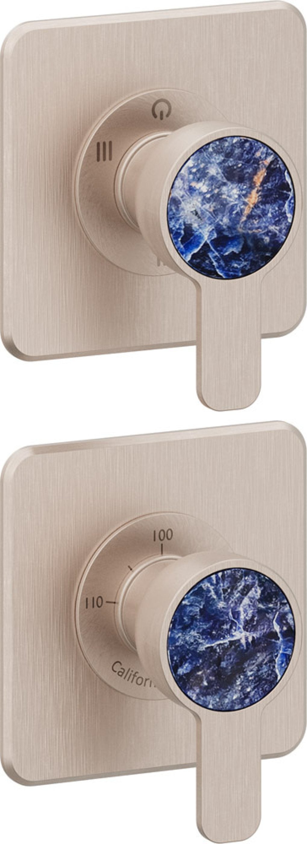 California Faucets Capitola StyleTherm Vista con Control de Tres Salidas - Placa Doble Quad - Níquel Satinado
