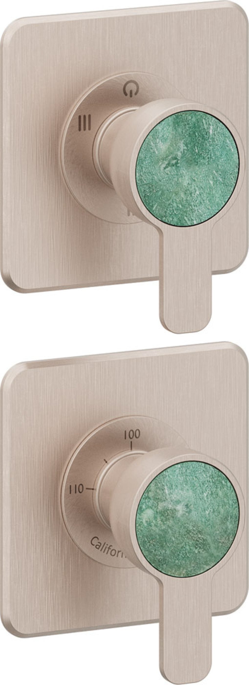 California Faucets Capitola StyleTherm Vista con Control de Tres Salidas - Placa Doble Quad - Níquel Satinado