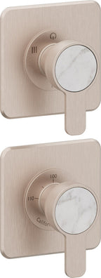 California Faucets Capitola StyleTherm Vista con Control de Tres Salidas - Placa Doble Quad - Níquel Satinado