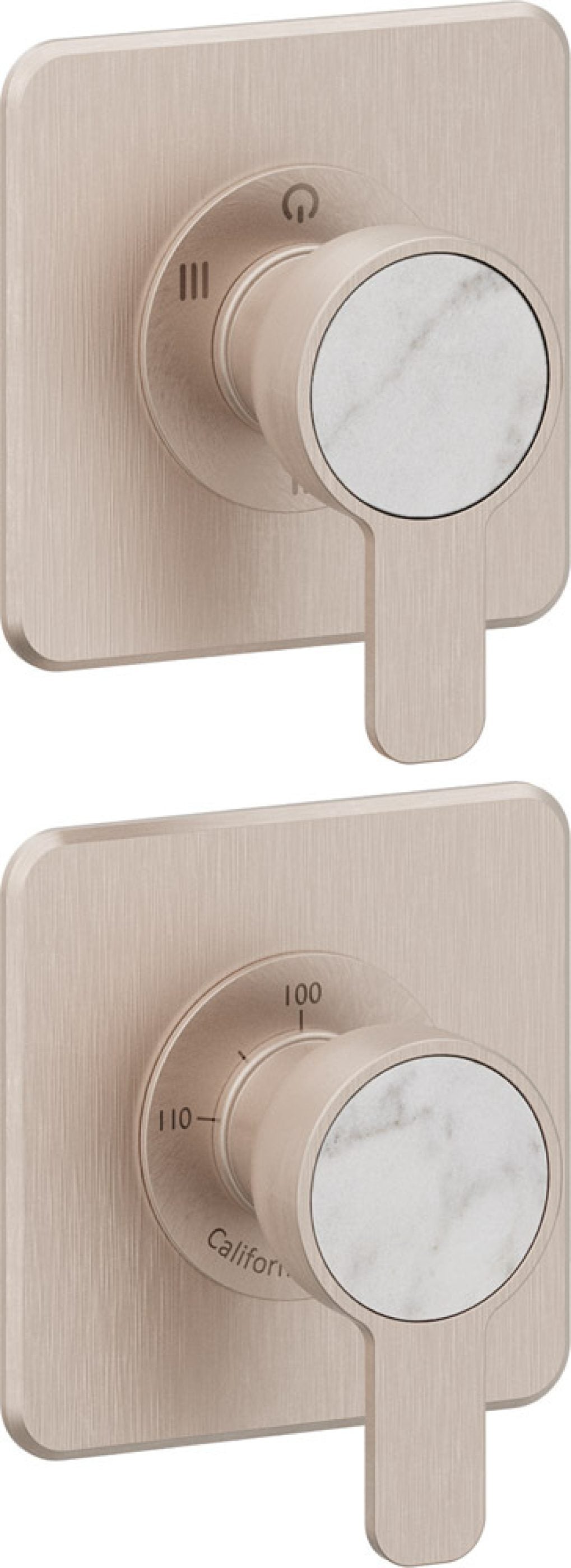 California Faucets Capitola StyleTherm Vista con Control de Tres Salidas - Placa Doble Quad - Níquel Satinado