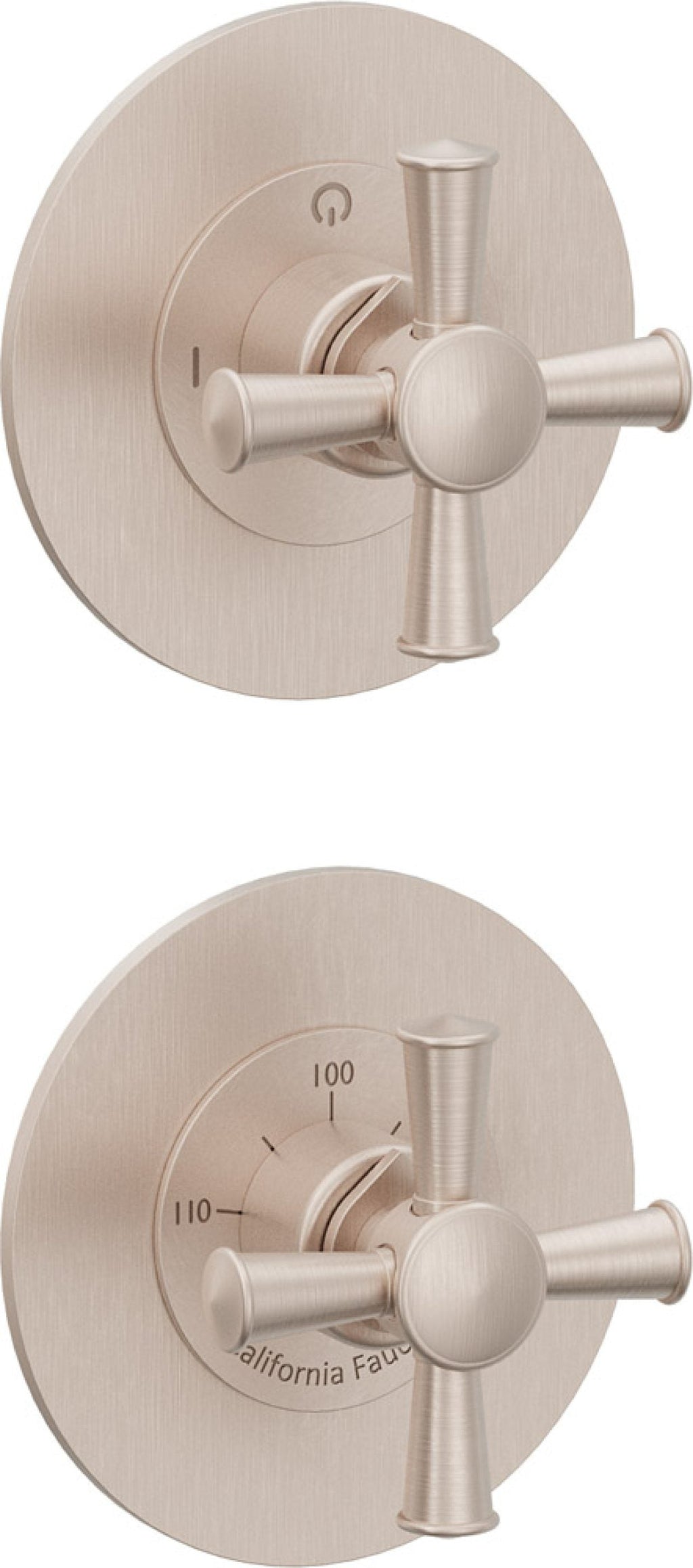 California Faucets Miramar StyleTherm Vista™ - Dos Placas Redondas (4" c/u) - Níquel Satinado