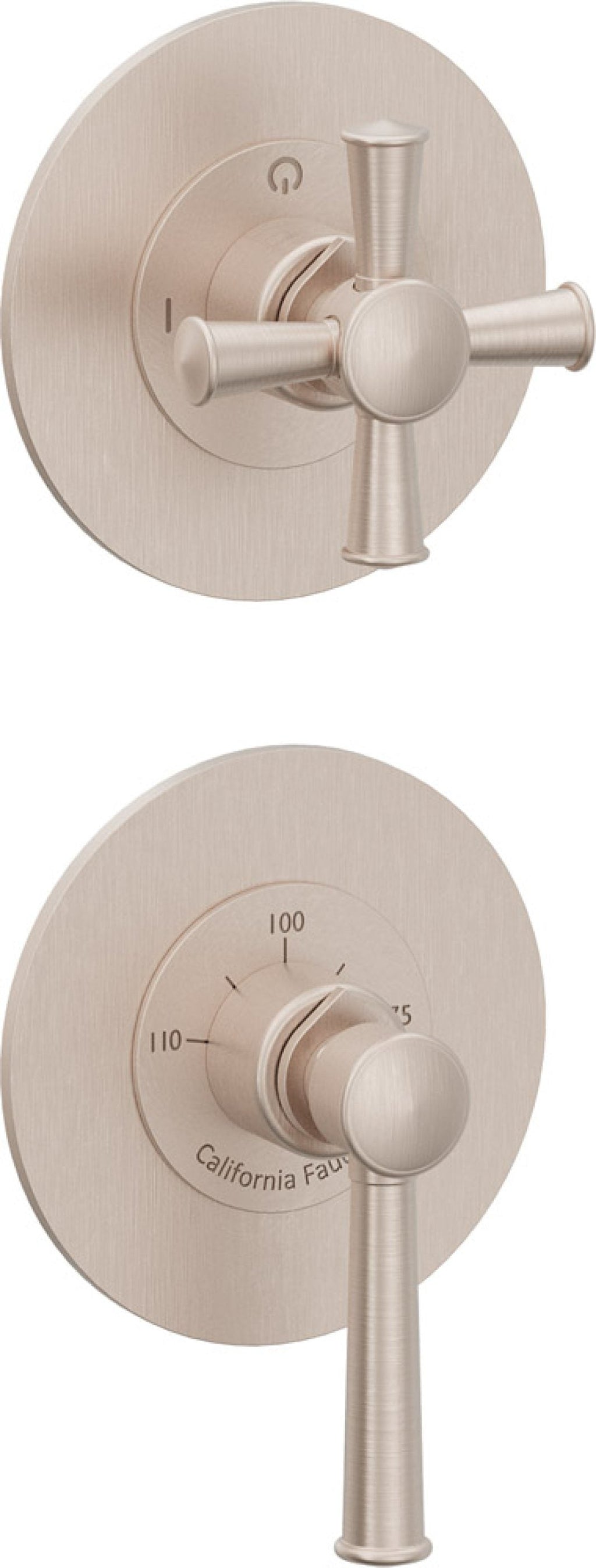 California Faucets Miramar StyleTherm Vista™ - Dos Placas Redondas (4" c/u) - Níquel Satinado