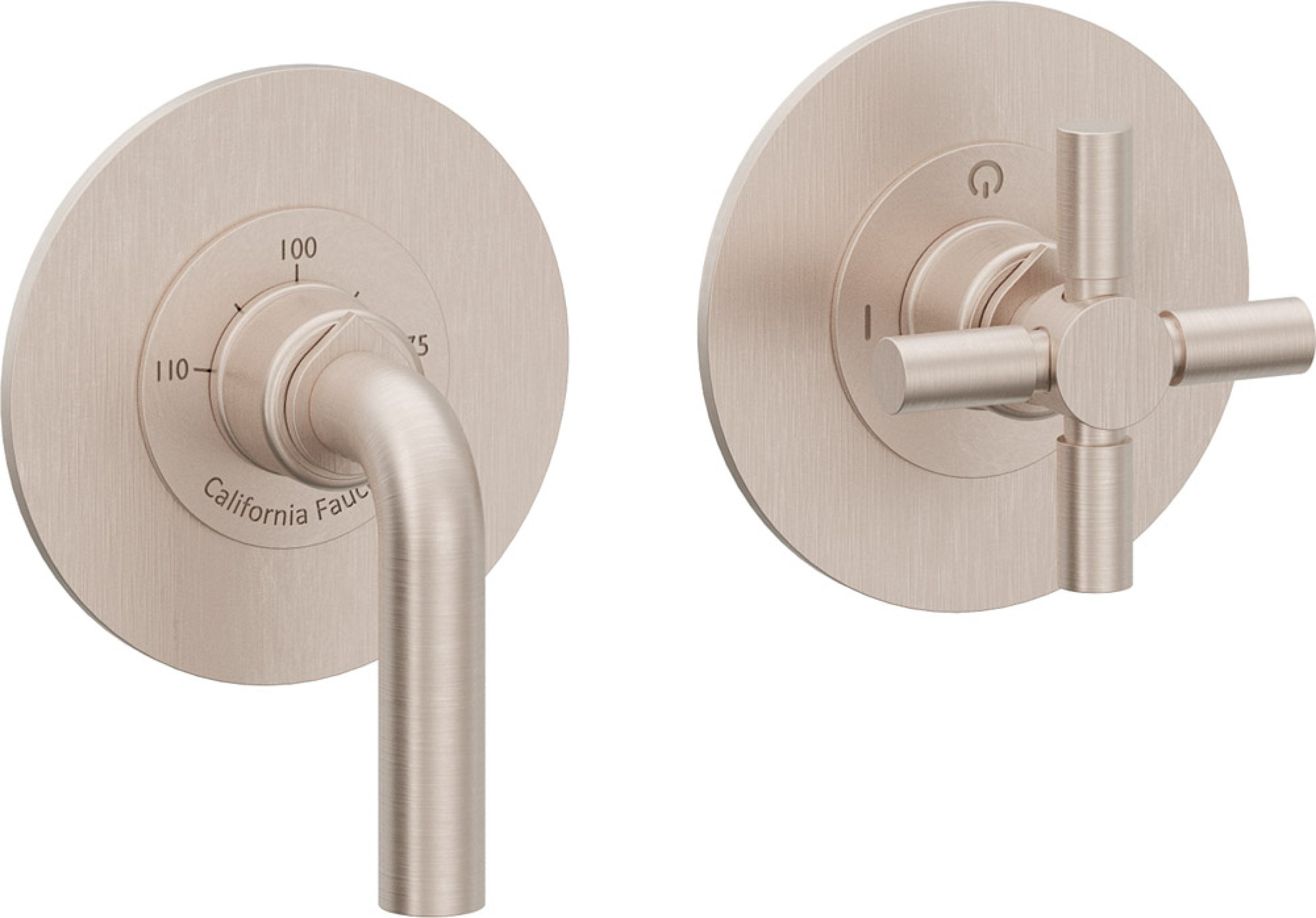 California Faucets Tamalpais StyleTherm Vista™ - Dos Placas Redondas (4" c/u) - Níquel Satinado
