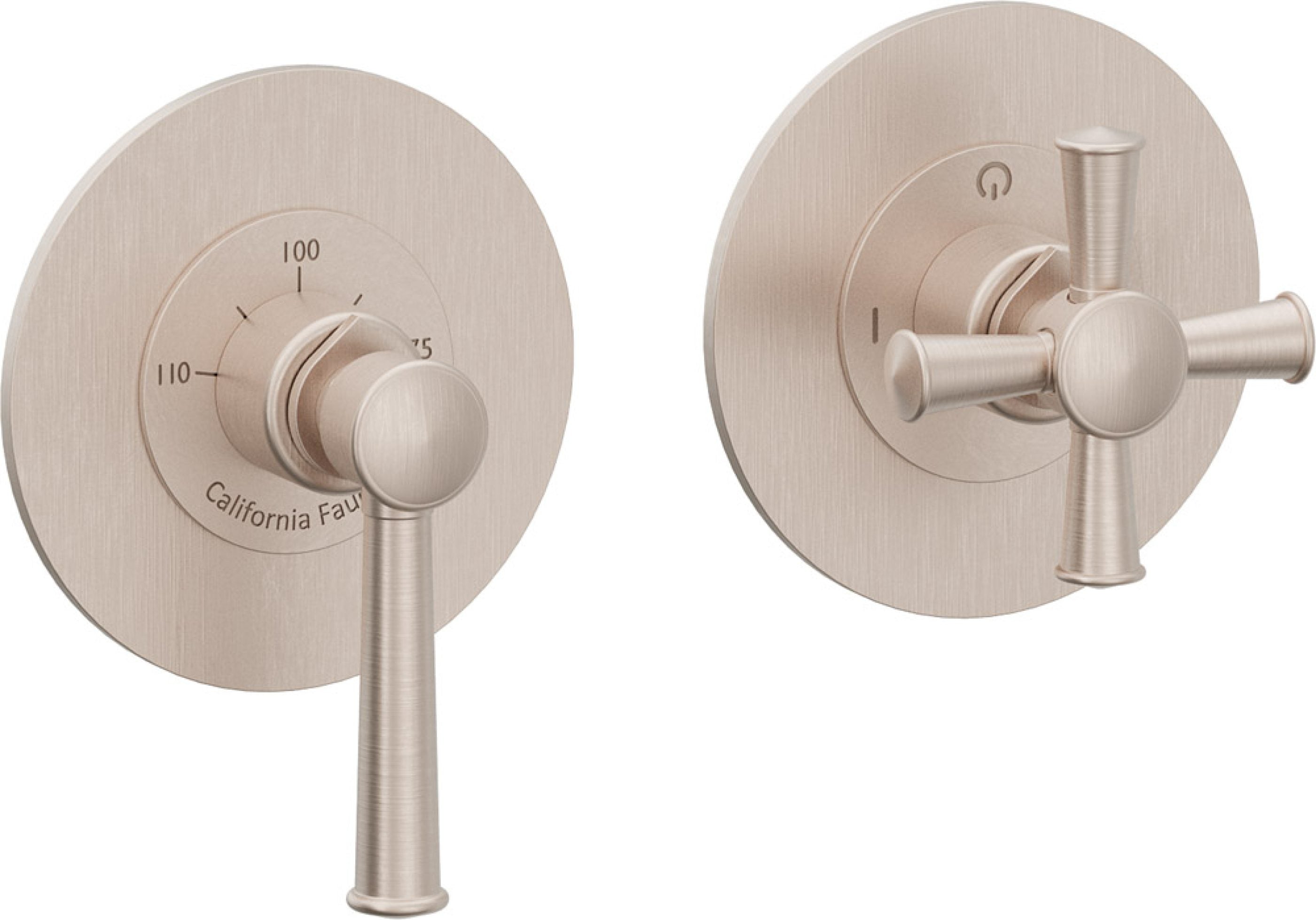 California Faucets Miramar StyleTherm Vista™ - Dos Placas Redondas (4" c/u) - Níquel Satinado