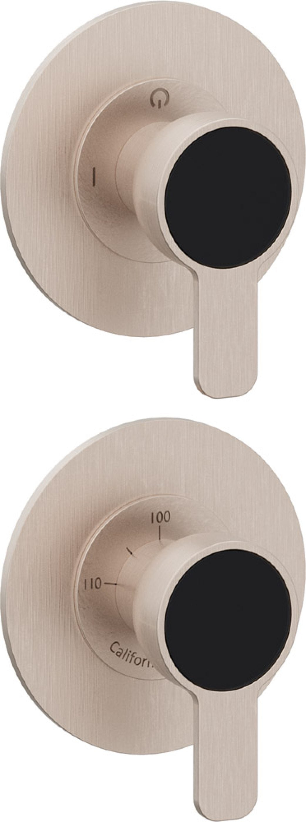 California Faucets Capitola StyleTherm Vista con Control de Dos Salidas - Placa Doble Rectangular - Níquel Satinado