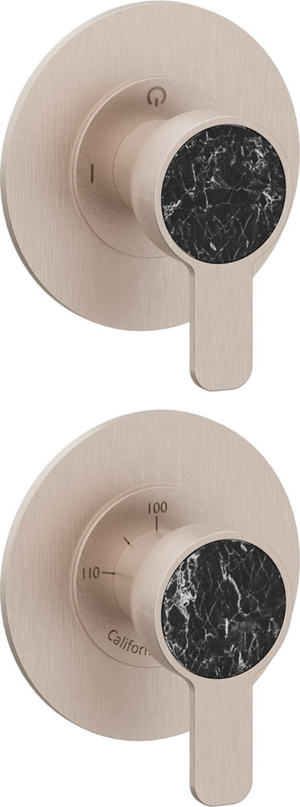 California Faucets Capitola StyleTherm Vista con Control de Dos Salidas - Placa Doble Rectangular - Níquel Satinado