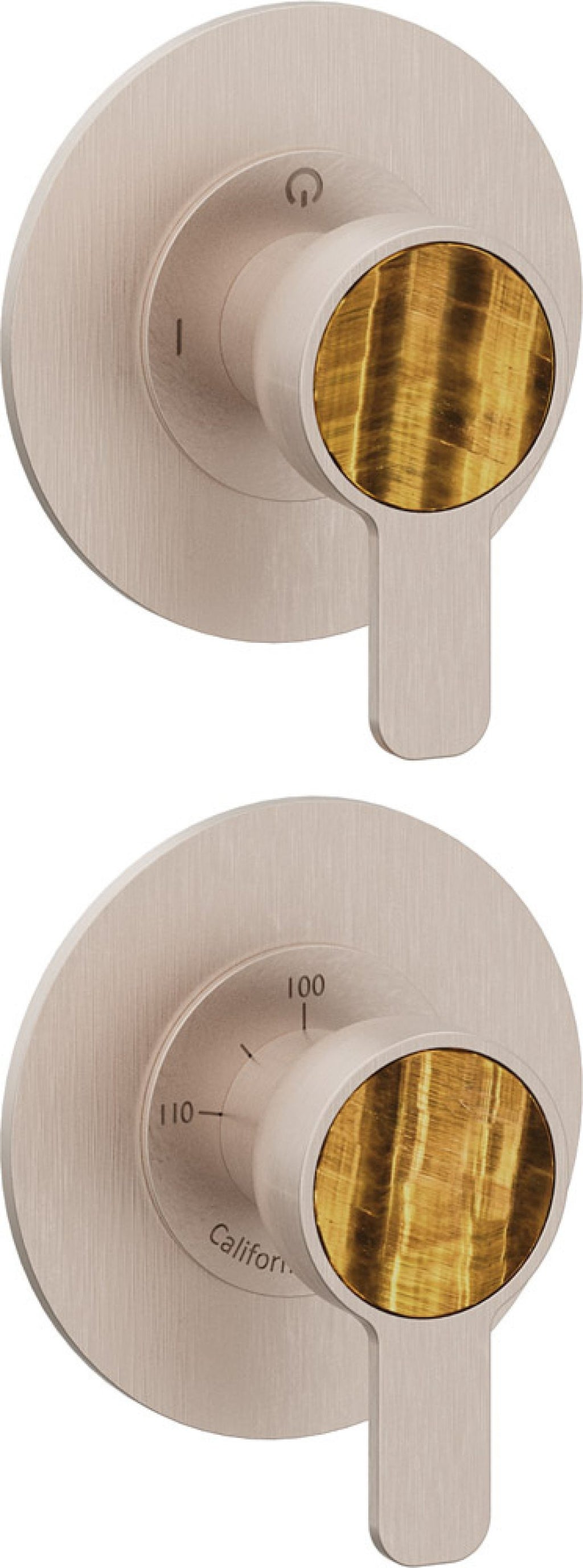 California Faucets Capitola StyleTherm Vista con Control de Dos Salidas y Paro - Placa Doble Rectangular - Níquel Satinado
