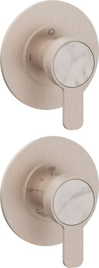 California Faucets Capitola StyleTherm Vista con Control de Dos Salidas y Paro - Placa Doble Rectangular - Níquel Satinado