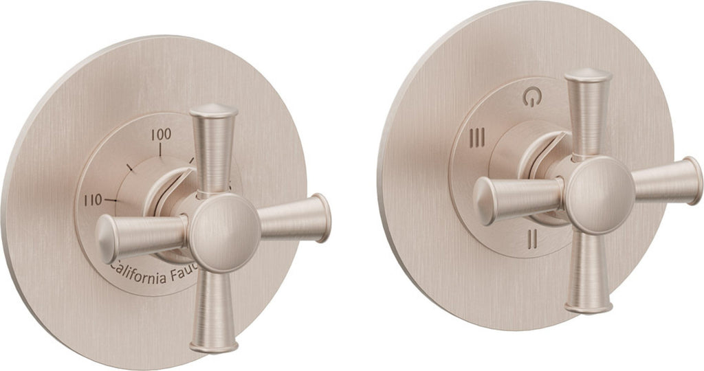 California Faucets Miramar StyleTherm Vista™ - Dos Placas Redondas (4" c/u) - Níquel Satinado
