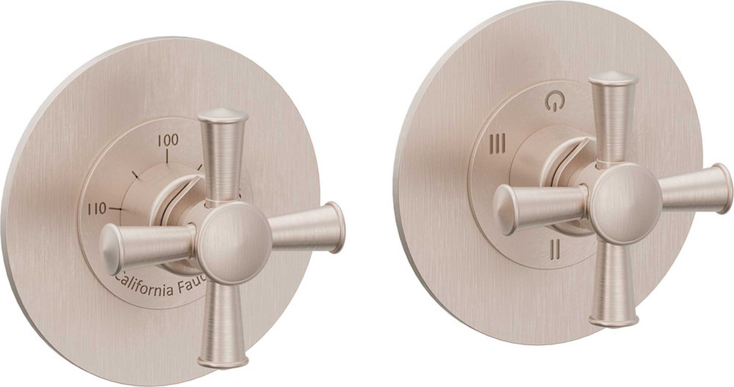California Faucets Miramar StyleTherm Vista™ - Dos Placas Redondas (4" c/u) - Níquel Satinado