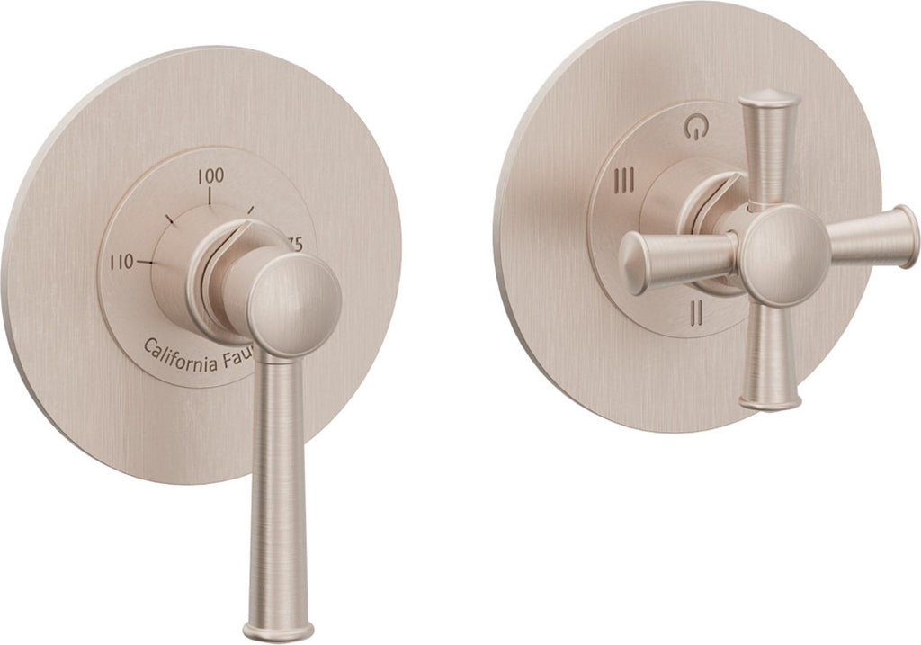 California Faucets Miramar StyleTherm Vista™ - Dos Placas Redondas (4" c/u) - Níquel Satinado