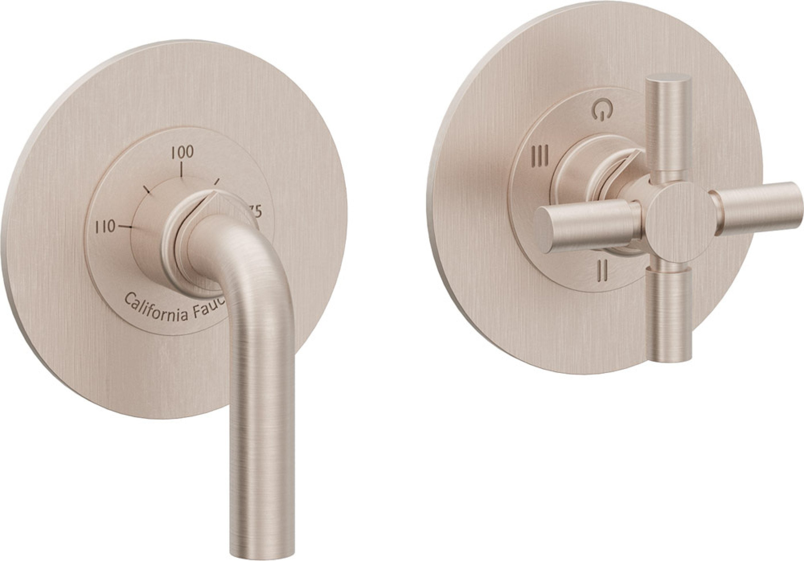 California Faucets Tamalpais StyleTherm Vista™ - Dos Placas Redondas (4" c/u) - Níquel Satinado