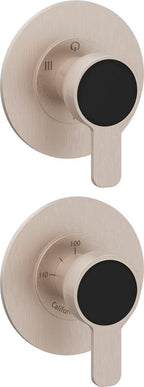 California Faucets Capitola StyleTherm Vista con Control de Tres Salidas y Paro - Placa Doble Rectangular - Níquel Satinado