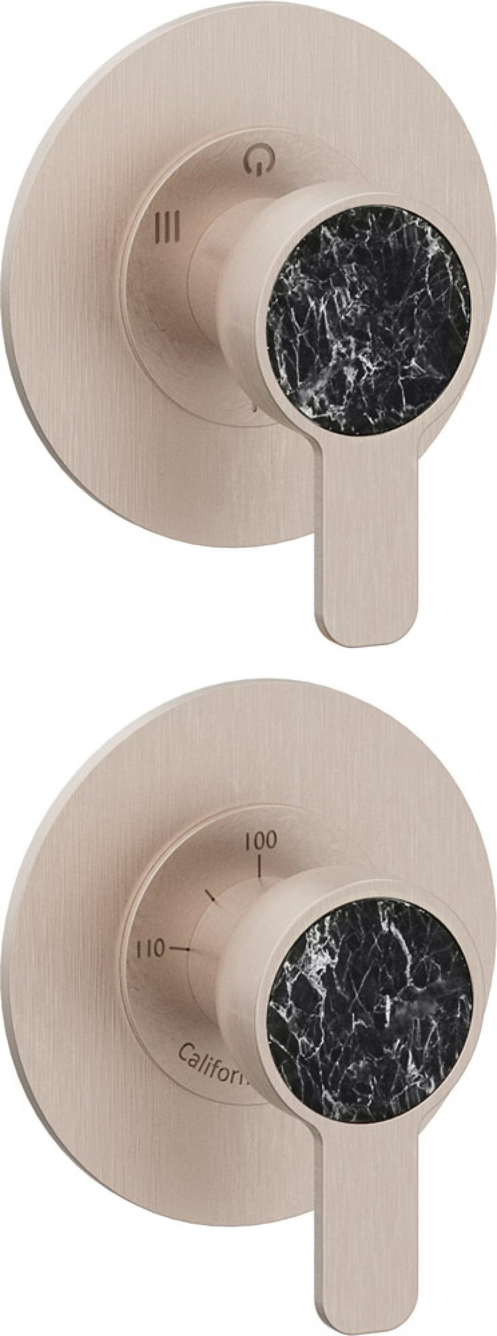 California Faucets Capitola StyleTherm Vista con Control de Tres Salidas - Placa Doble Rectangular - Níquel Satinado
