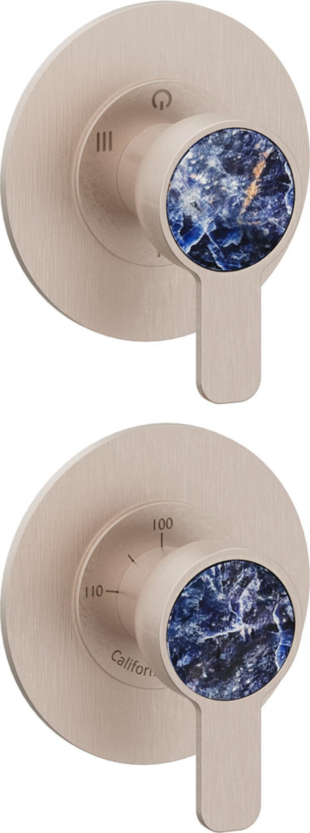 California Faucets Capitola StyleTherm Vista con Control de Tres Salidas y Paro - Placa Doble Rectangular - Níquel Satinado