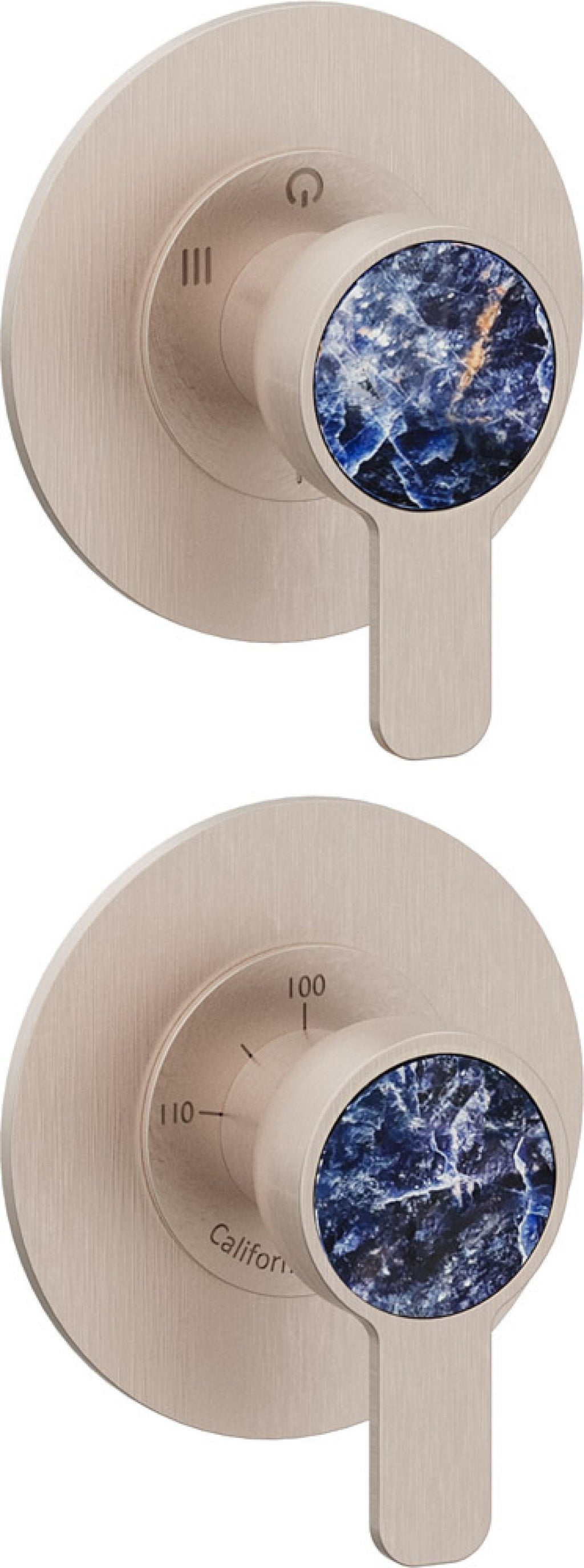 California Faucets Capitola StyleTherm Vista con Control de Tres Salidas - Placa Doble Rectangular - Níquel Satinado