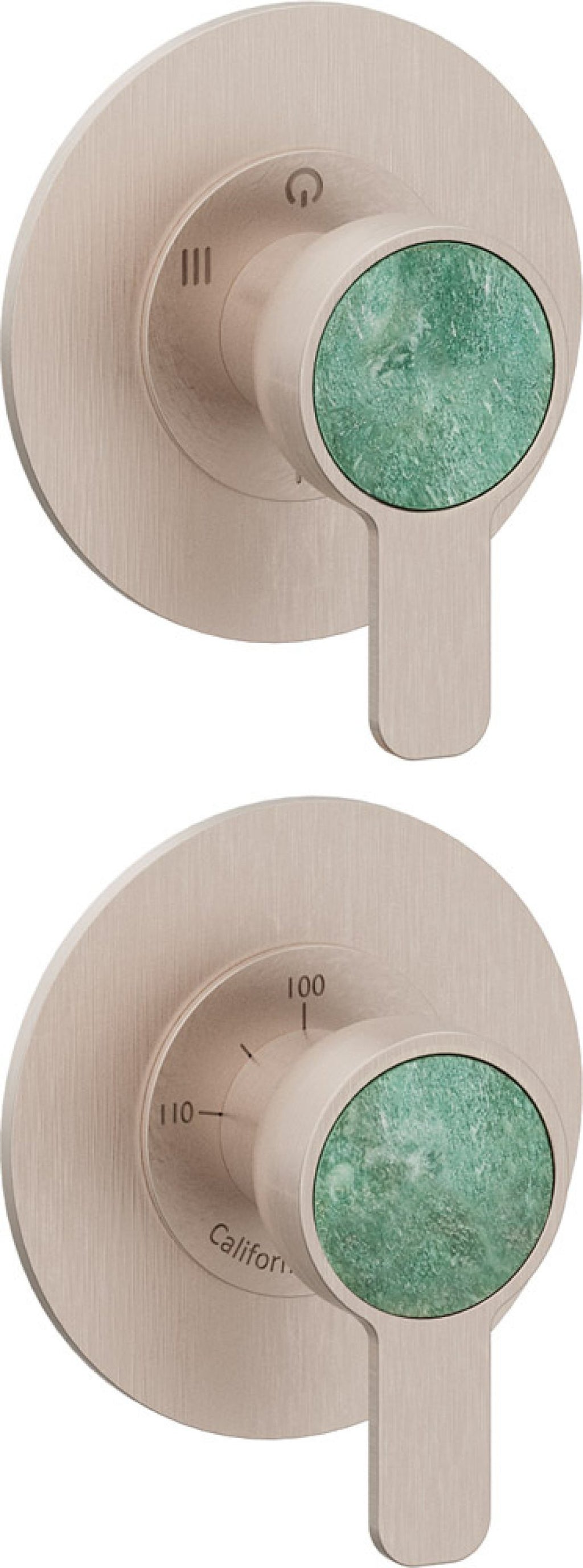California Faucets Capitola StyleTherm Vista con Control de Tres Salidas y Paro - Placa Doble Rectangular - Níquel Satinado