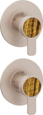 California Faucets Capitola StyleTherm Vista con Control de Tres Salidas y Paro - Placa Doble Rectangular - Níquel Satinado