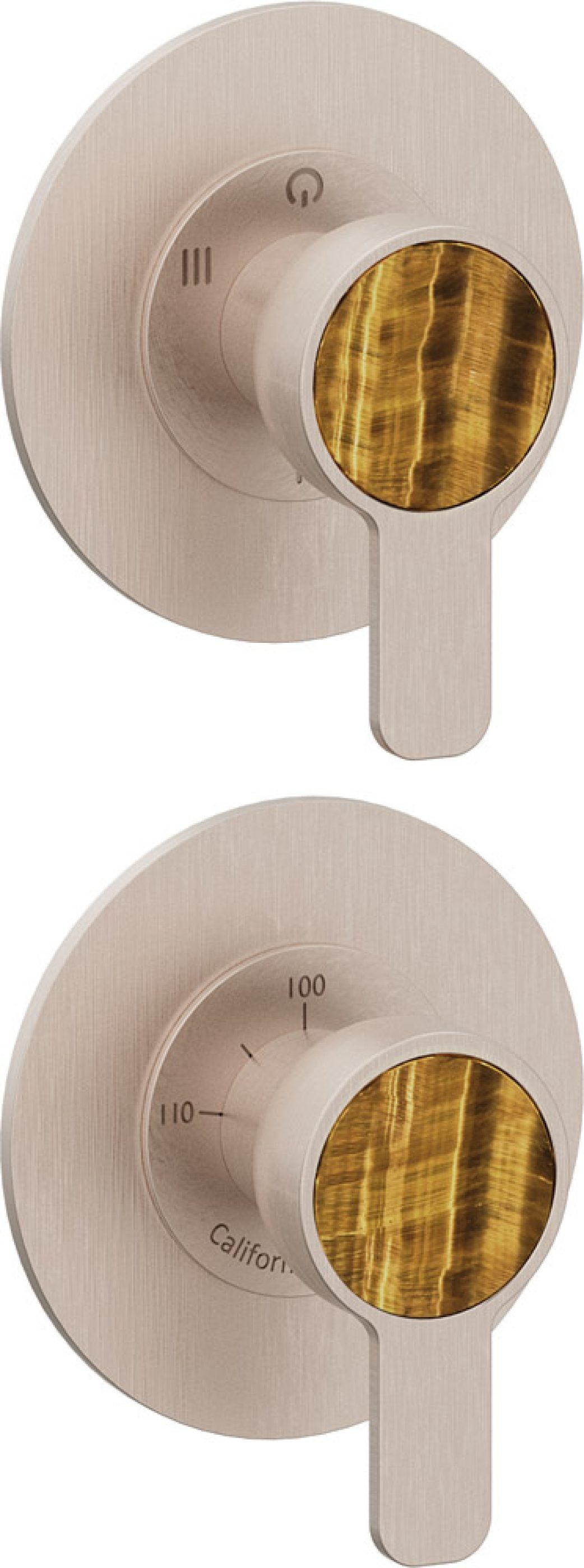 California Faucets Capitola StyleTherm Vista con Control de Tres Salidas y Paro - Placa Doble Rectangular - Níquel Satinado