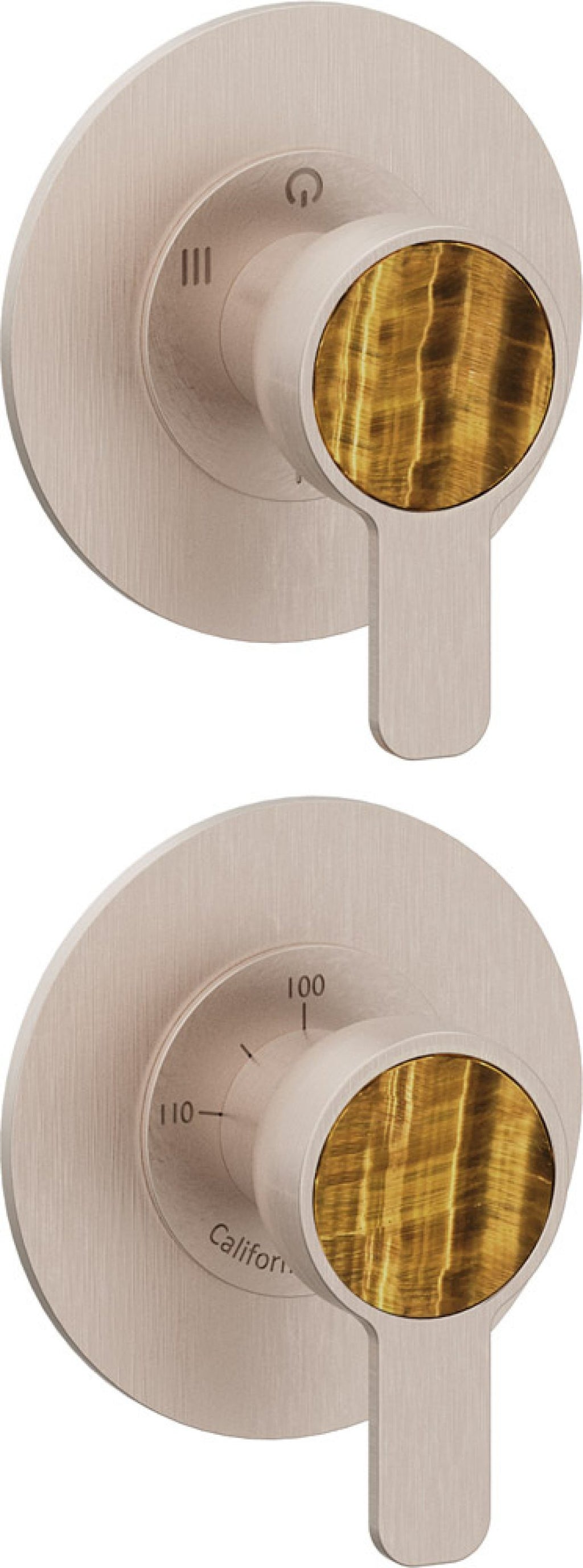 California Faucets Capitola StyleTherm Vista con Control de Tres Salidas - Placa Doble Rectangular - Níquel Satinado