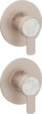 California Faucets Capitola StyleTherm Vista con Control de Tres Salidas y Paro - Placa Doble Rectangular - Níquel Satinado