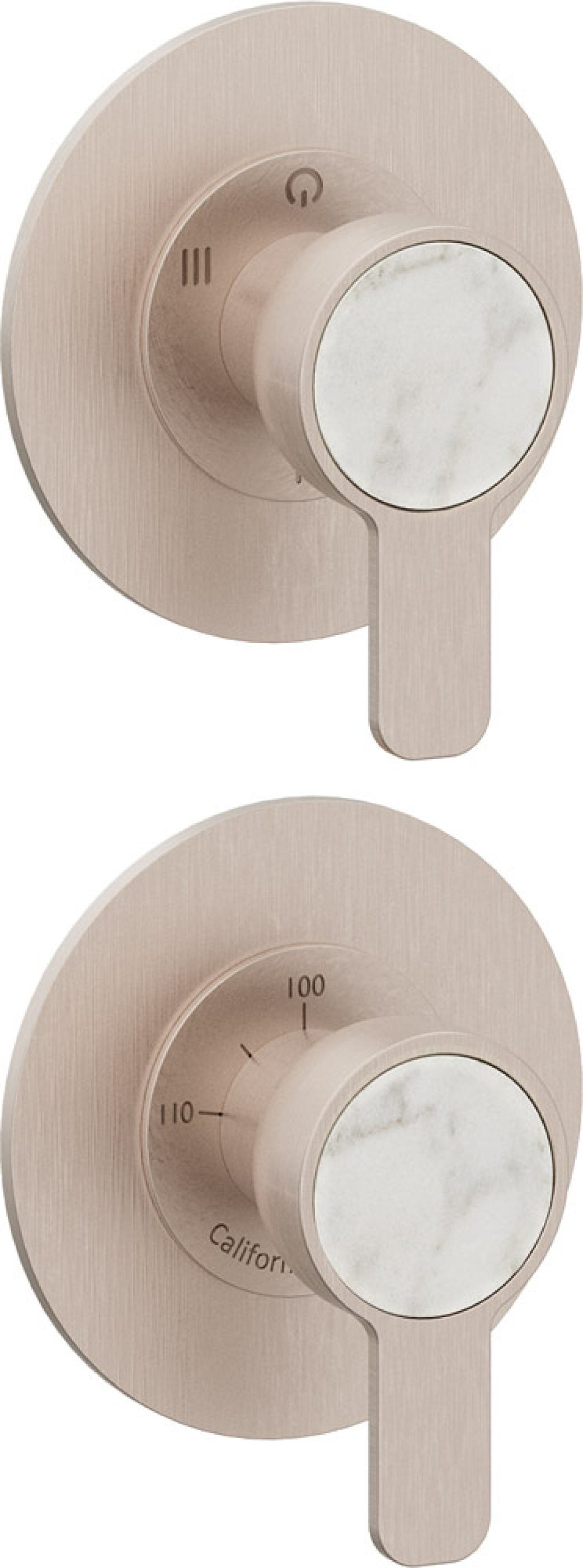 California Faucets Capitola StyleTherm Vista con Control de Tres Salidas y Paro - Placa Doble Rectangular - Níquel Satinado