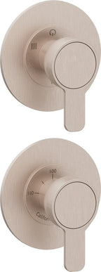 California Faucets Capitola StyleTherm Vista con Control de Tres Salidas y Paro - Placa Doble Rectangular - Níquel Satinado