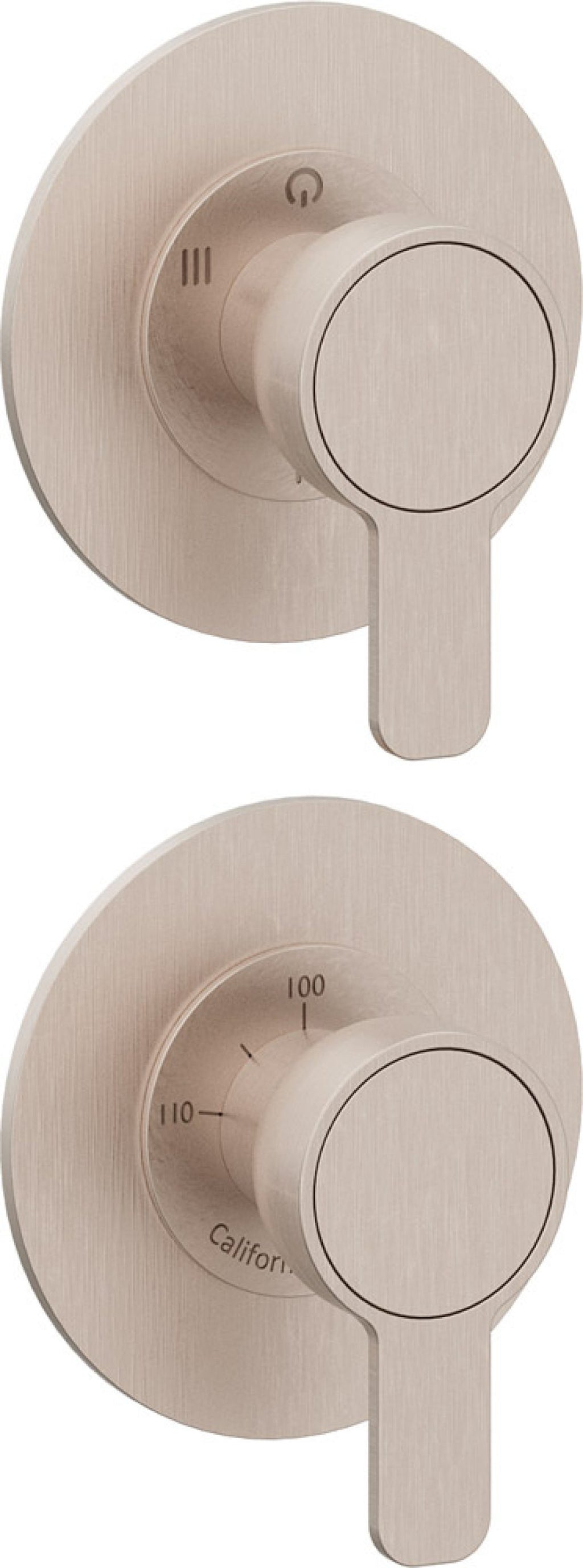 California Faucets Capitola StyleTherm Vista con Control de Tres Salidas - Placa Doble Rectangular - Níquel Satinado