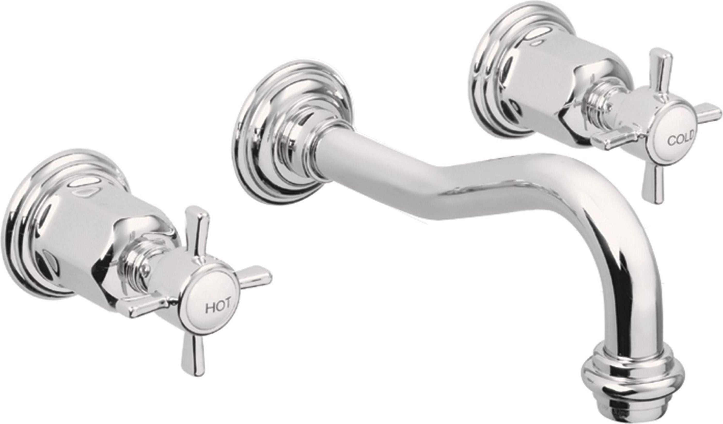 California Faucets Cardiff Llave de Lavabo de Pared de Dos Llaves - Cromo Pulido
