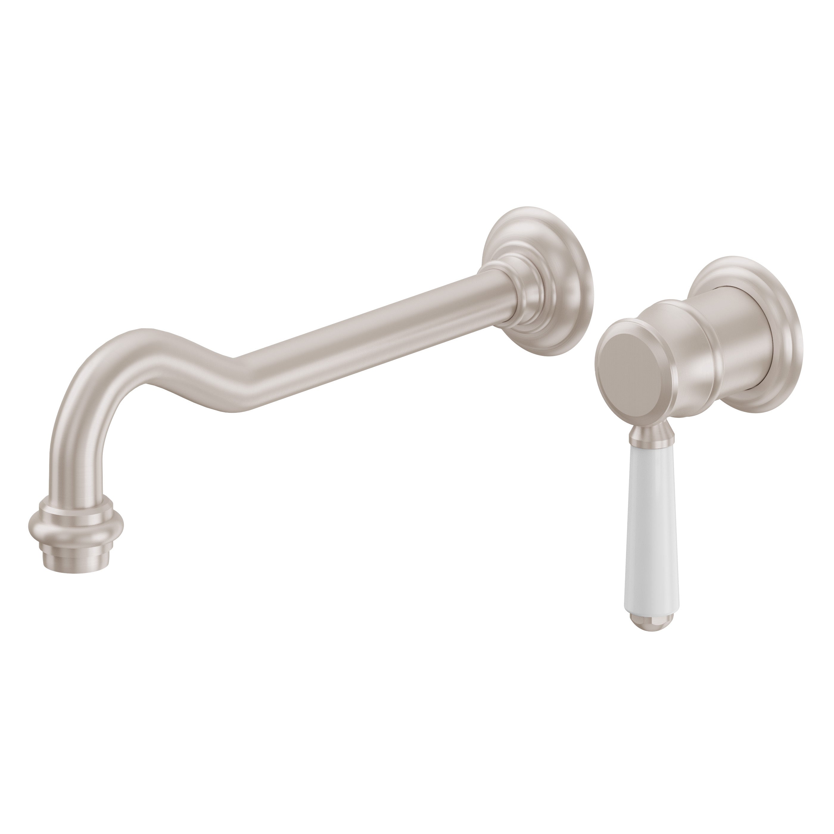 California Faucets Cardiff Llave de Lavabo de Pared de Una Llave - Palanca de Porcelana - Níquel Satinado