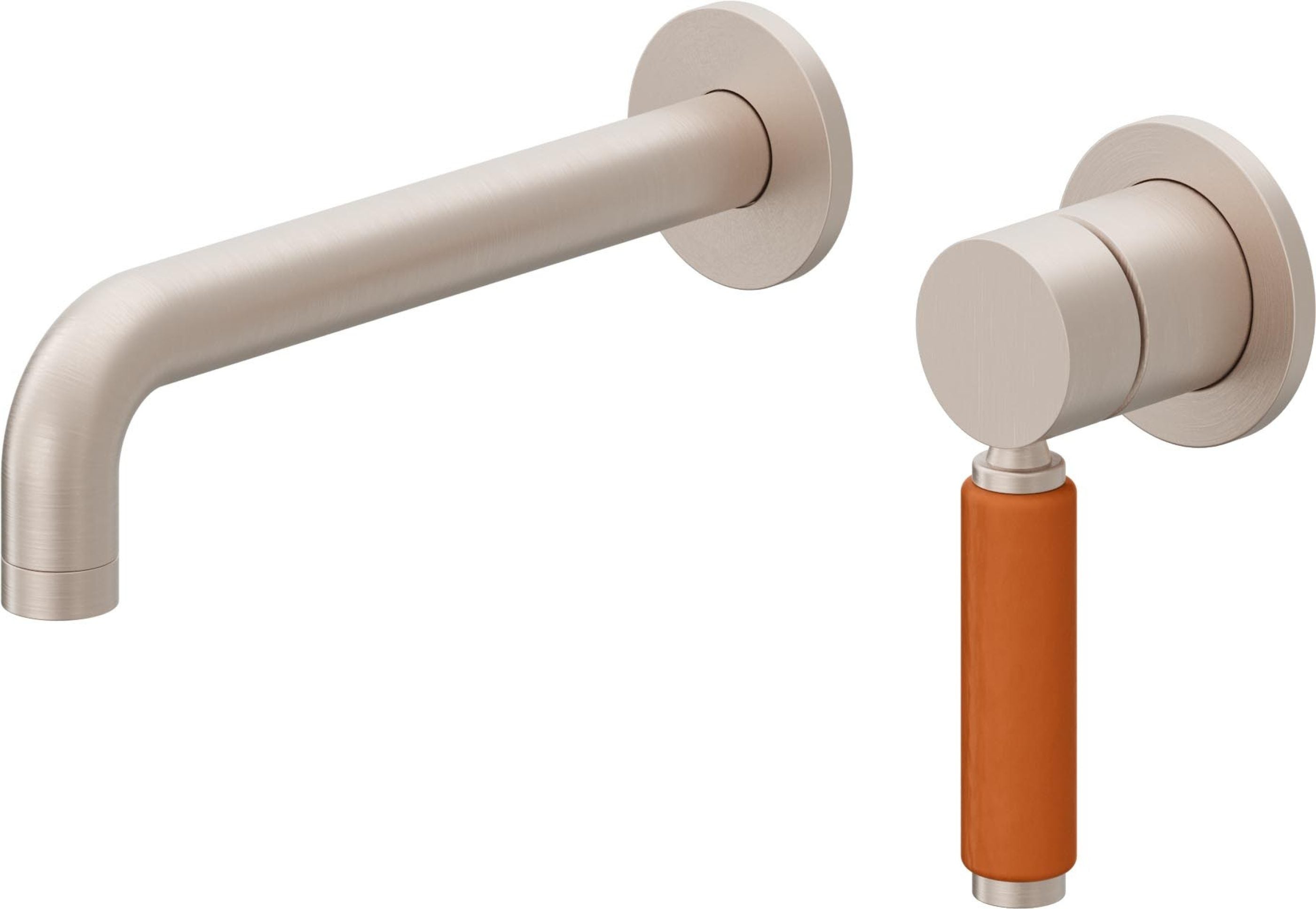 California Faucets Cayucos Llave de Lavabo de Pared de Una Llave - Manija de Porcelana Naranja - Níquel Satinado