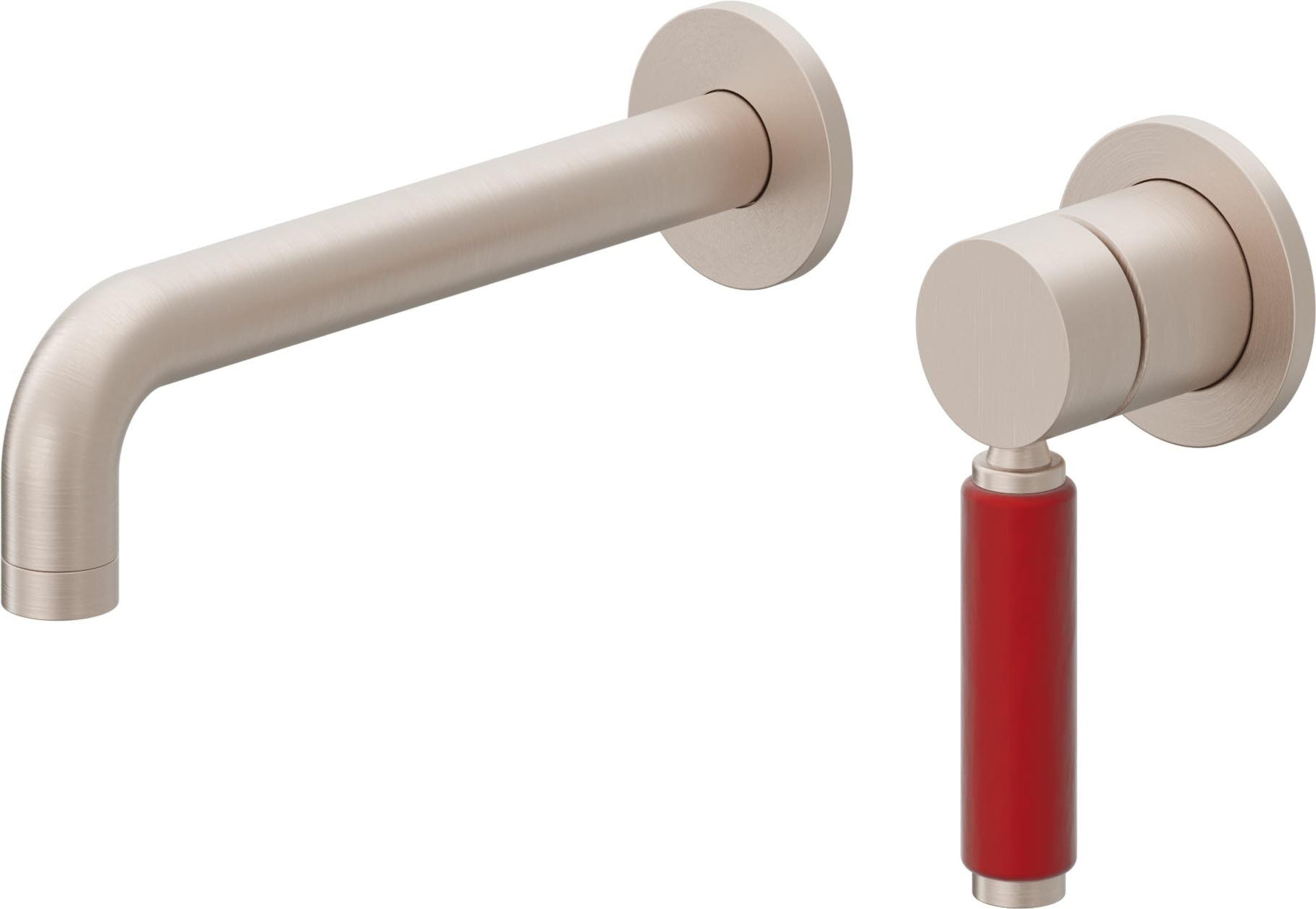 California Faucets Cayucos Llave de Lavabo de Pared de Una Llave - Manija Roja - Níquel Satinado