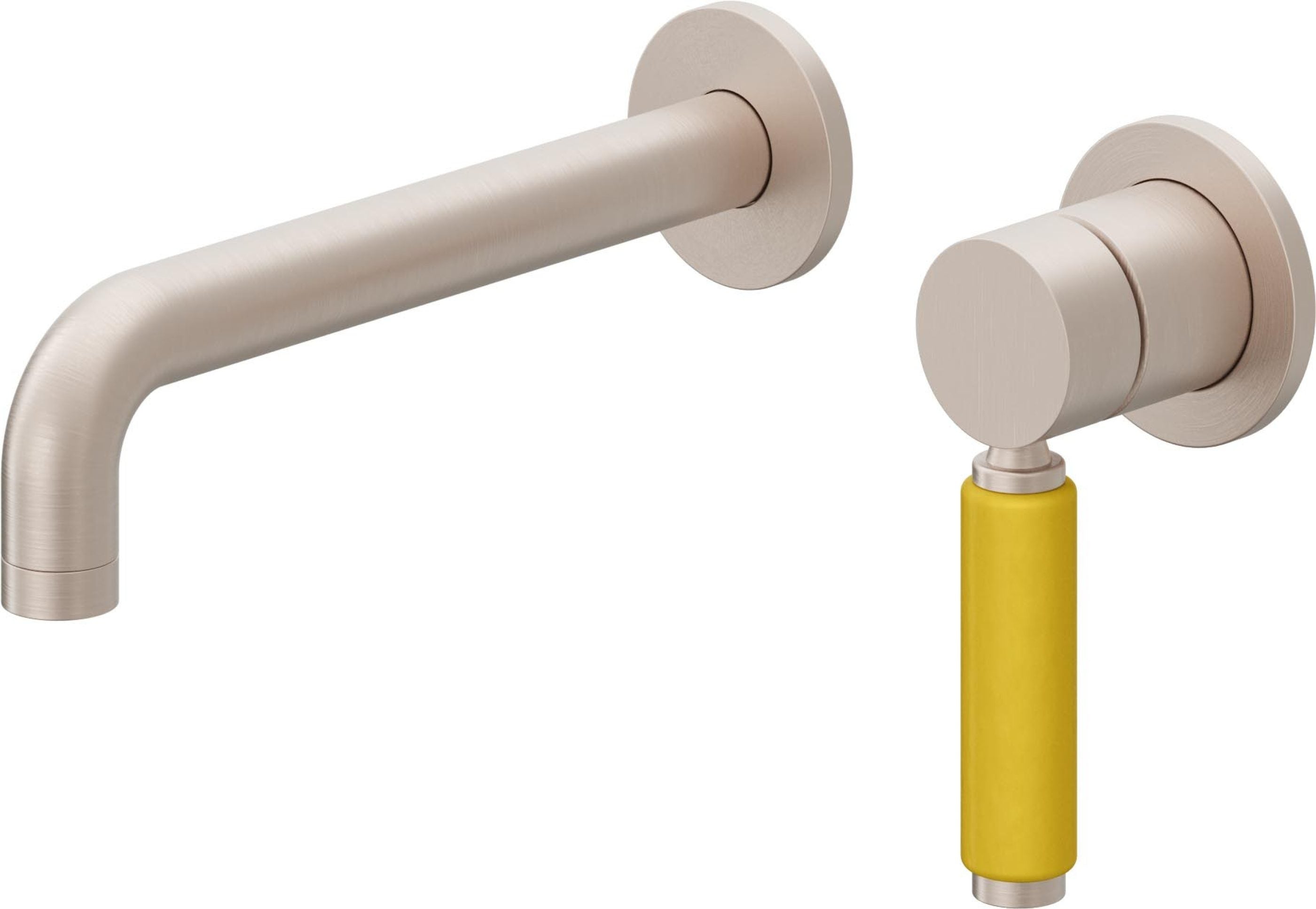 California Faucets Cayucos Llave de Lavabo de Pared de Una Llave - Manija de Porcelana Amarilla - Níquel Satinado