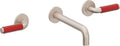 California Faucets Cayucos Llave de Lavabo de Pared de Dos Llaves - Palanca Roja - Níquel Satinado