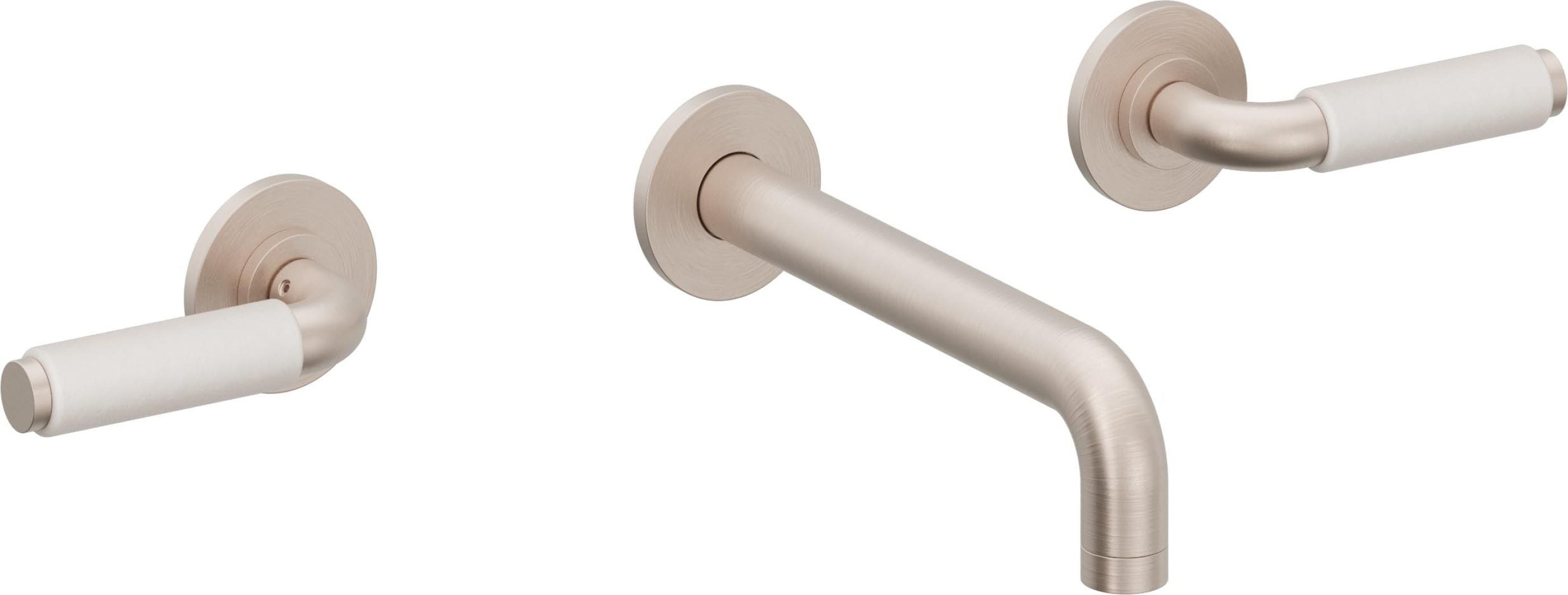 California Faucets Cayucos Llave de Lavabo de Pared de Dos Llaves - Palanca de Porcelana Blanca - Níquel Satinado