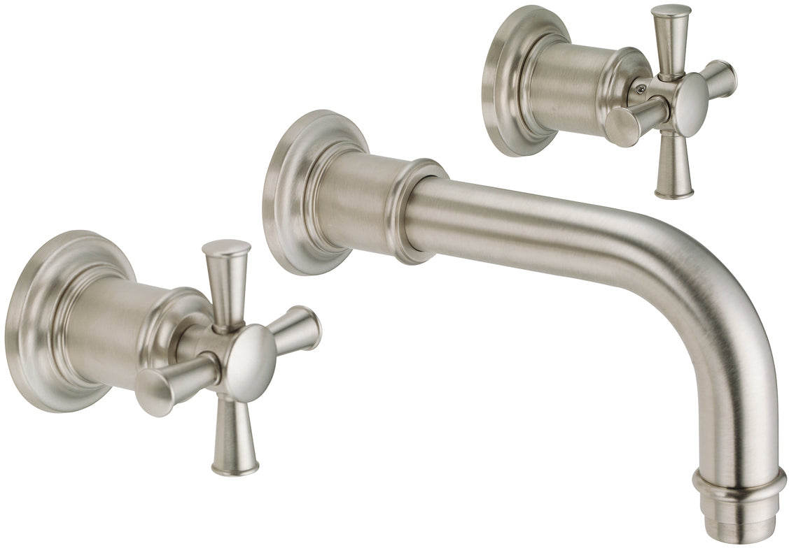 California Faucets Miramar Llave de Lavabo de Pared de Dos Manijas - Manija de Cruz - Níquel Satinado
