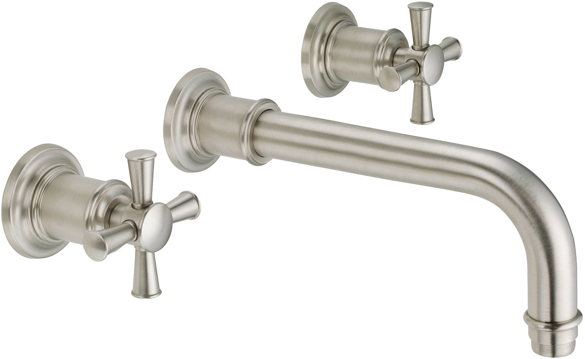 California Faucets Miramar Llave de Lavabo de Pared de Dos Manijas - Manija de Cruz - Níquel Satinado