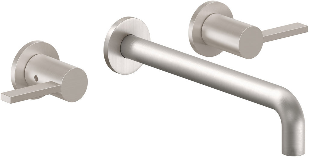 California Faucets Bel Canto Llave de Lavabo de Pared de Dos Llaves - Pico Extendido - Níquel Satinado