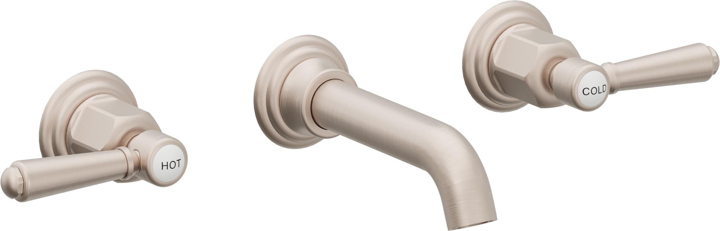 California Faucets Coronado Llave de Lavabo de Pared de Dos Llaves - Níquel Satinado