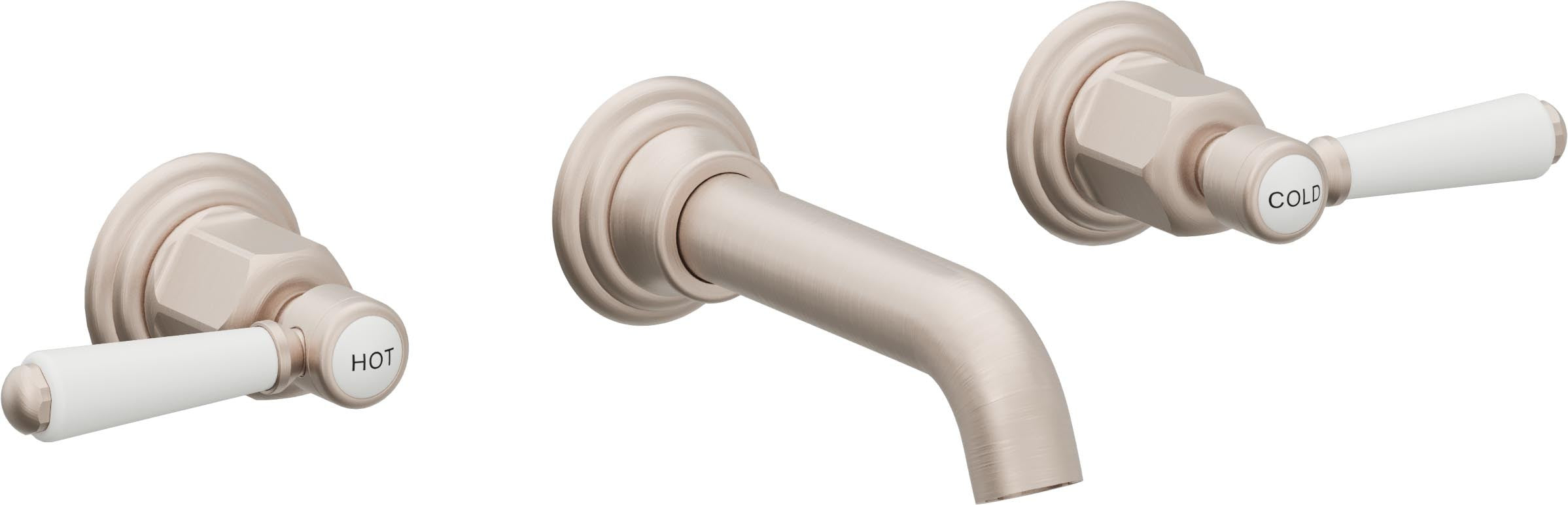 California Faucets Coronado Llave de Lavabo de Pared de Dos Llaves - Níquel Satinado