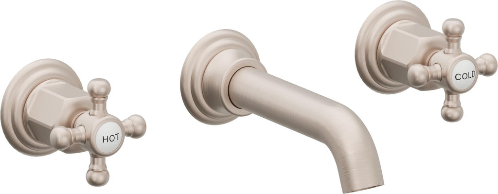California Faucets Coronado Llave de Lavabo de Pared de Dos Llaves - Níquel Satinado