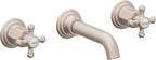 California Faucets Coronado Llave de Lavabo de Pared de Dos Llaves - Níquel Satinado