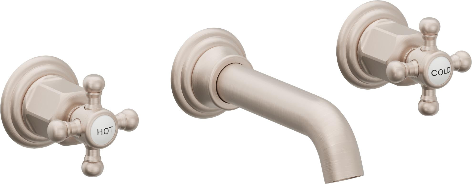 California Faucets Coronado Llave de Lavabo de Pared de Dos Llaves - Níquel Satinado