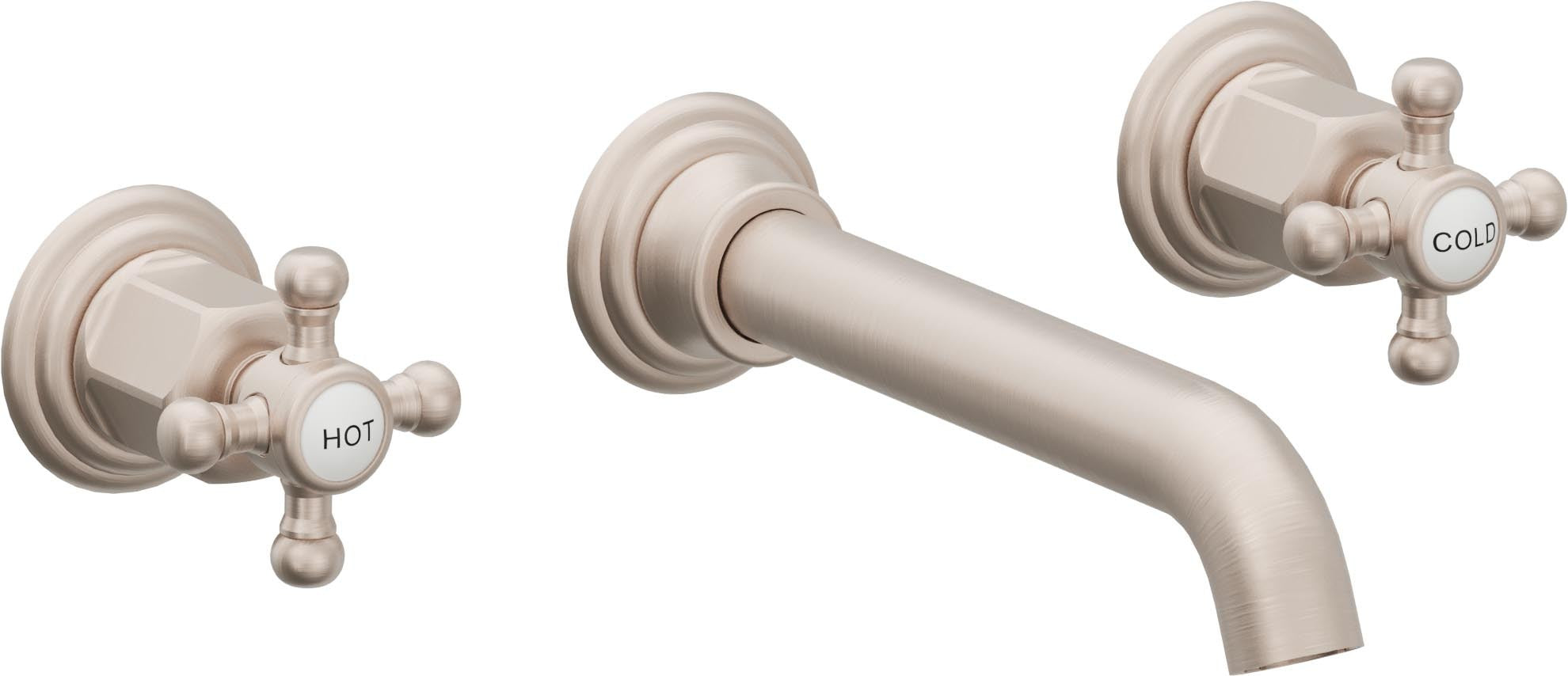 California Faucets Coronado Llave de Lavabo de Pared de Dos Llaves - Níquel Satinado