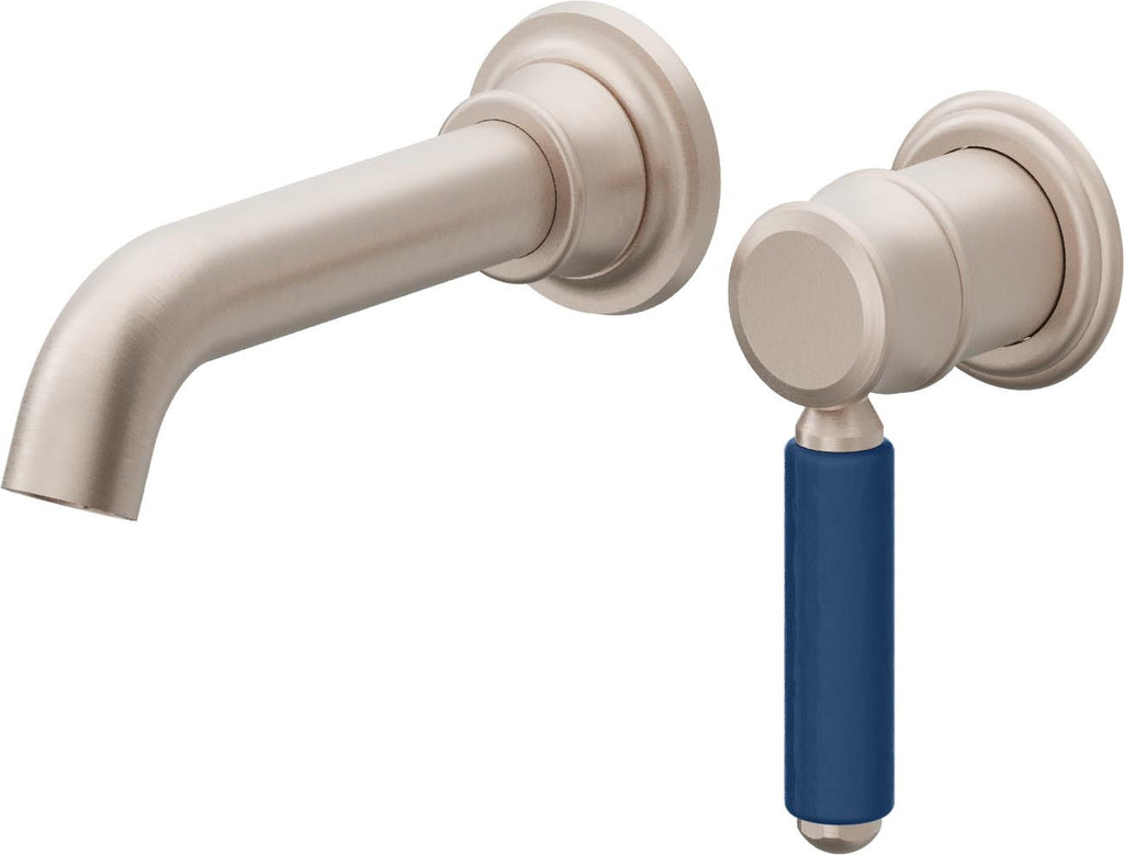 California Faucets Del Mar Llave de Lavabo de Pared de Una Llave - Manija de Porcelana Azul - Níquel Satinado