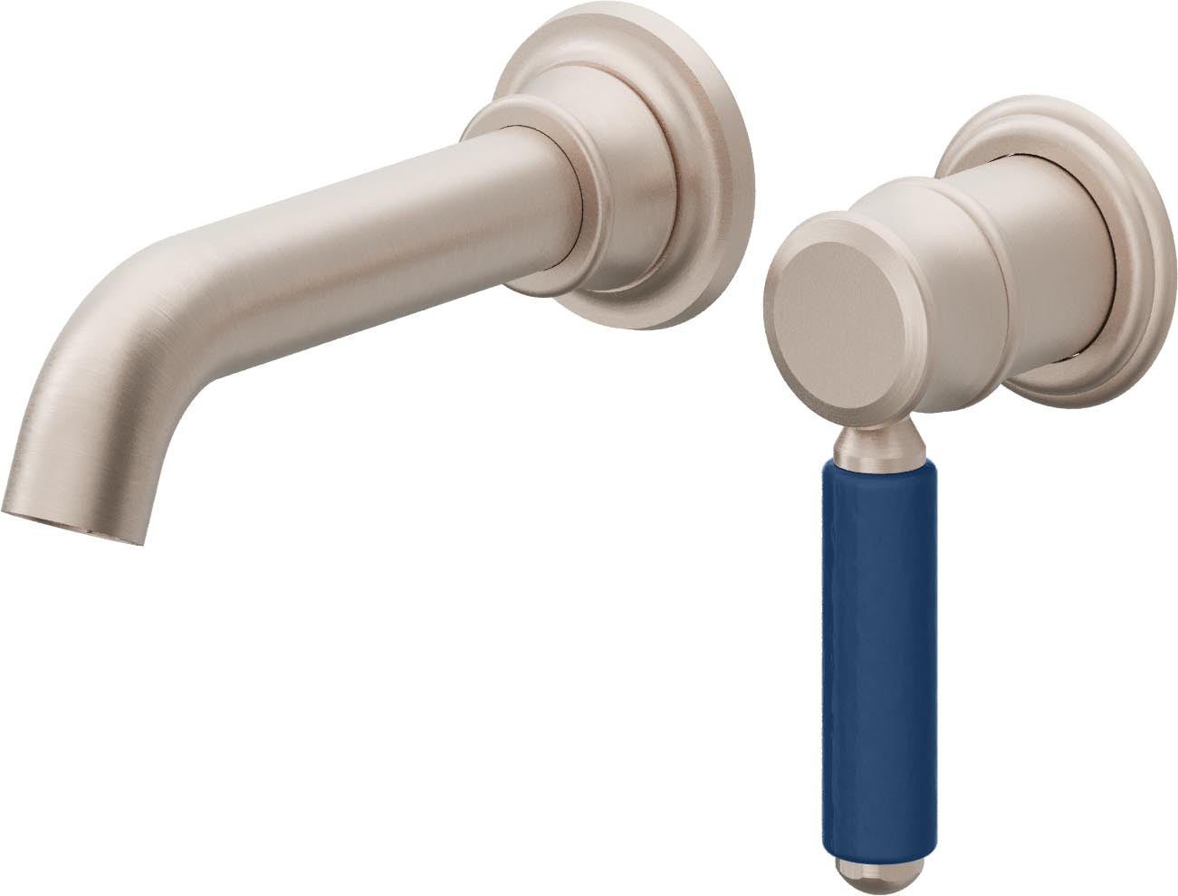 California Faucets Del Mar Llave de Lavabo de Pared de Una Llave - Manija de Porcelana Azul - Níquel Satinado