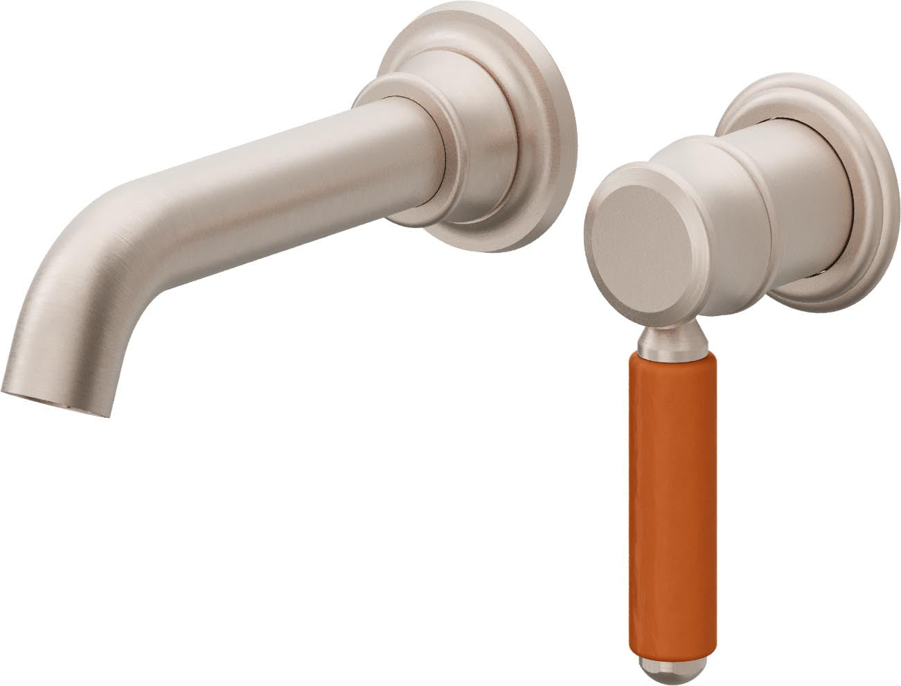 California Faucets Del Mar Llave de Lavabo de Pared de Una Llave - Manija de Porcelana Naranja - Níquel Satinado