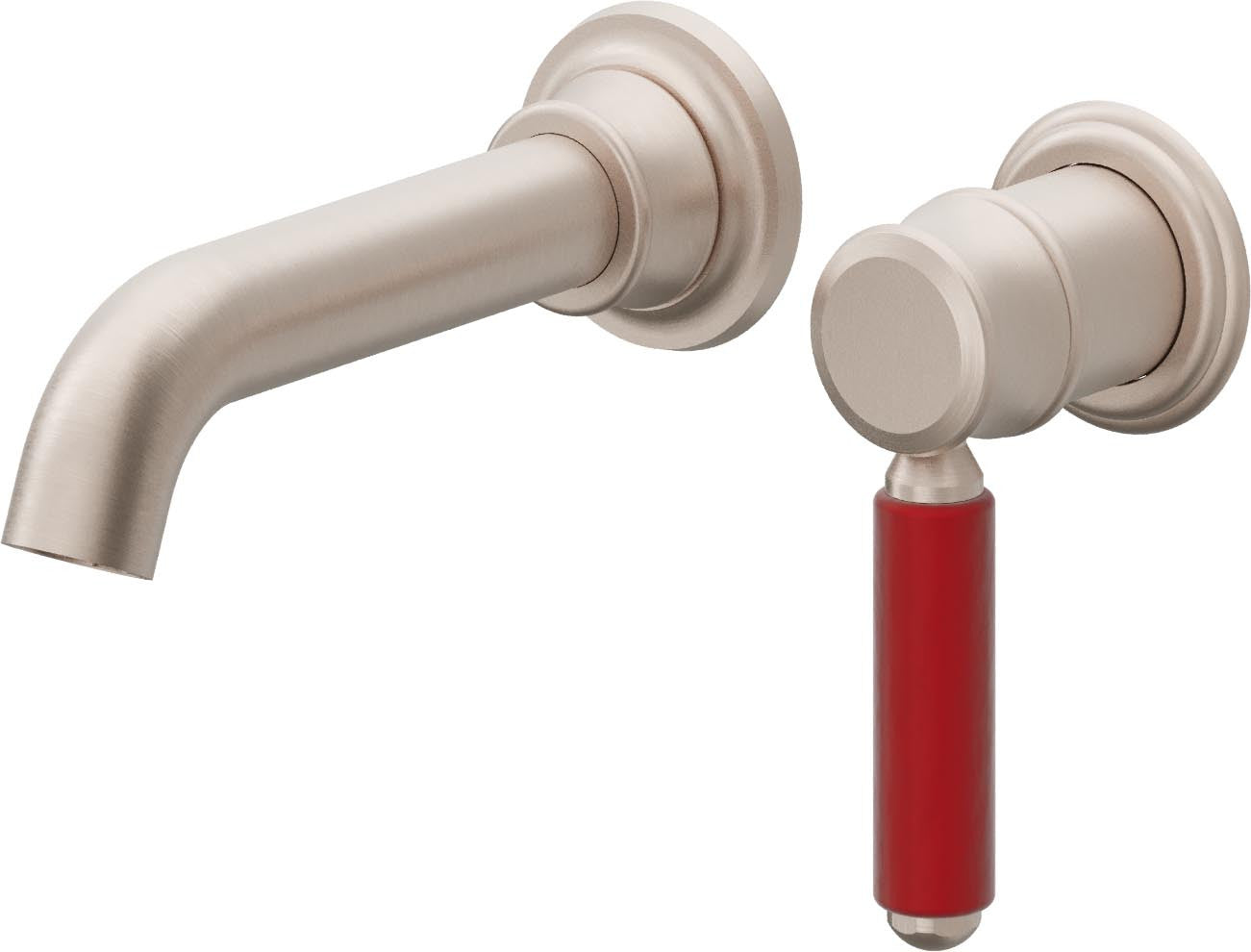 California Faucets Del Mar Llave de Lavabo de Pared de Una Llave - Manija Roja - Níquel Satinado