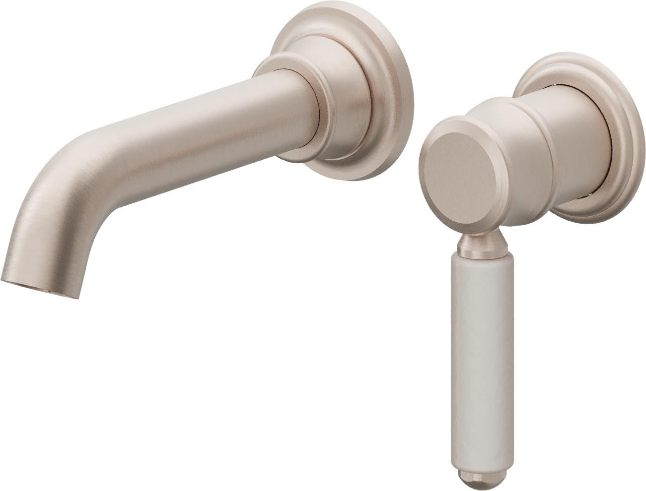 California Faucets Del Mar Llave de Lavabo de Pared de Una Llave - Manija de Porcelana Blanca - Níquel Satinado
